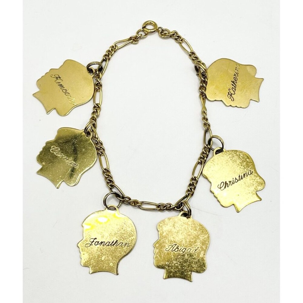 Vintage Family Children Names Gold Tone Charm Bracelet